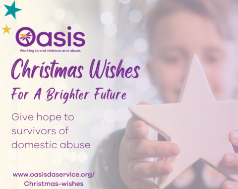 Little boy holding a star beside the text advertising the Oasis Christmas appeal